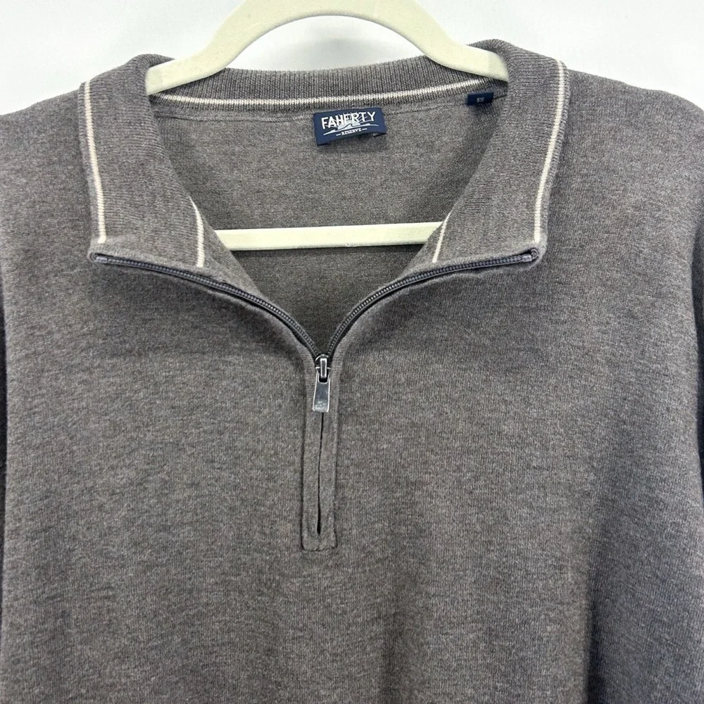 Faherty Men’s Reserve Brown Quarter Zip Sweater Cotton Coolmax X-Large